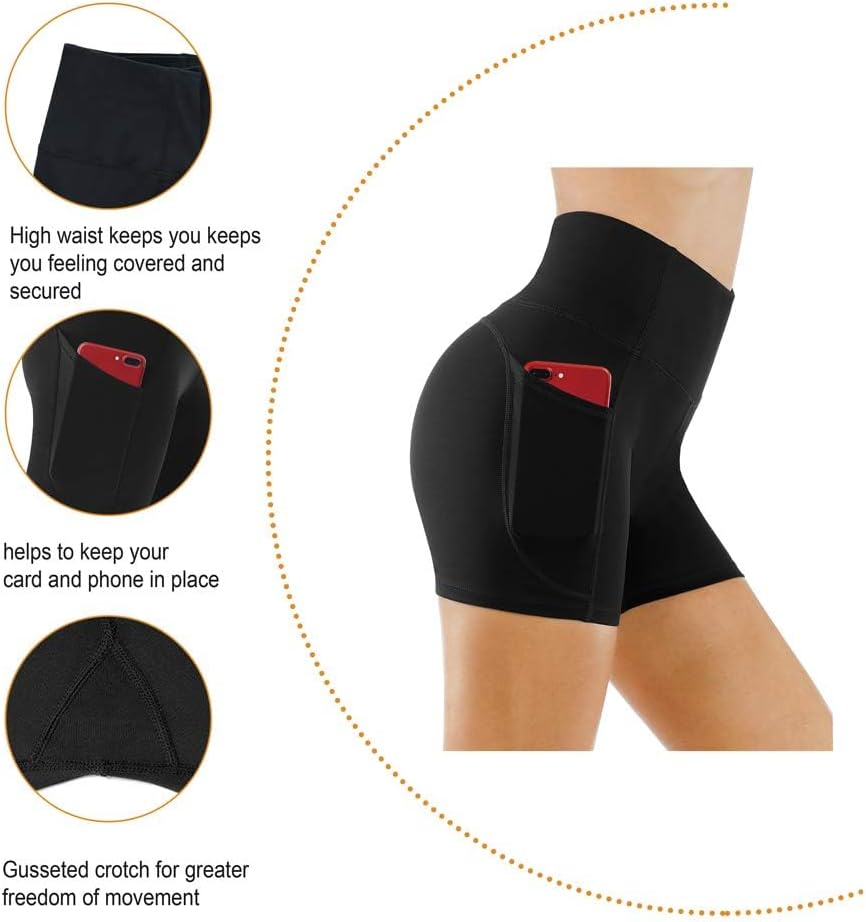 The Gym People High Waist Yoga Shorts - Tummy Control Fitness Shorts with Deep Pockets for Women