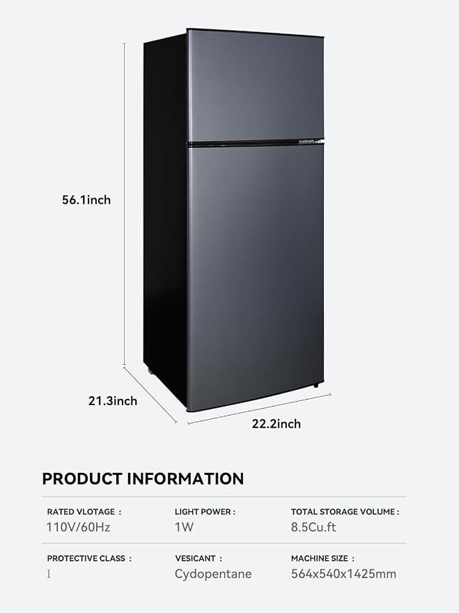 Cucina Magica 8.5 cu.ft Dual-Door Apartment Refrigerator with Freezer and Adjustable Thermostat - Slide-Out Glass Shelves for Dorms, Offices, RVs, and Homes