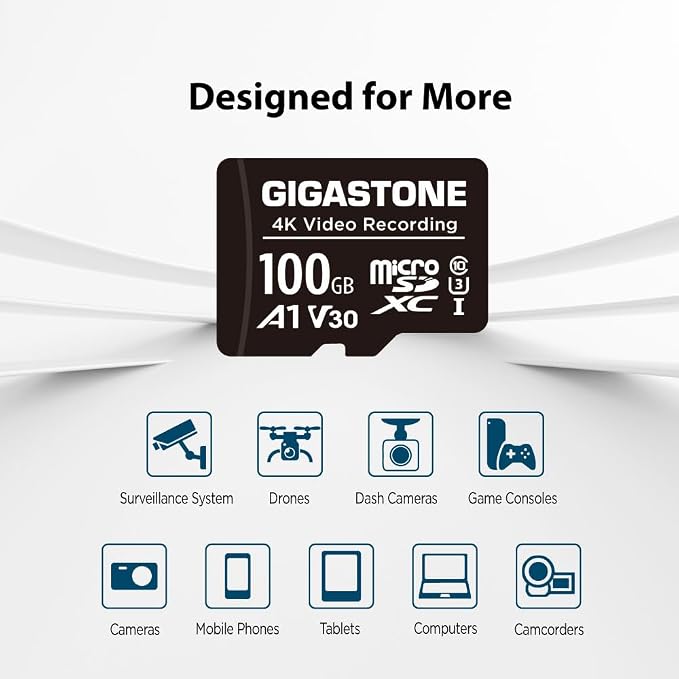 GIGASTONE 100GB Micro SD Card, A1 V30 4K Video Recording, Compatible