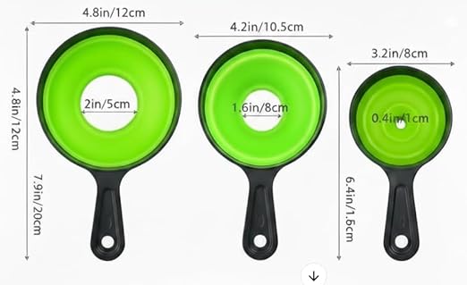 Collapsible Funnel Set of 3 – Food Grade Silicone Canning Funnels for Kitchen Use – Wide & Regular Mouth Mason Jars, Large and Small Funnels for Bottles, Jam, Oil, Spices, and Liquid Transfer