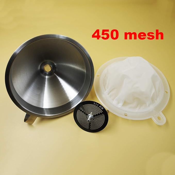 304 Stainless Steel Kitchen Funnel set of 3 with Filter Strainer and Mesh Wide Mouth Wine Funnel Filter Transferring Liquid,Dry Powder Ingredients (funnel 5''+filter 450mesh)