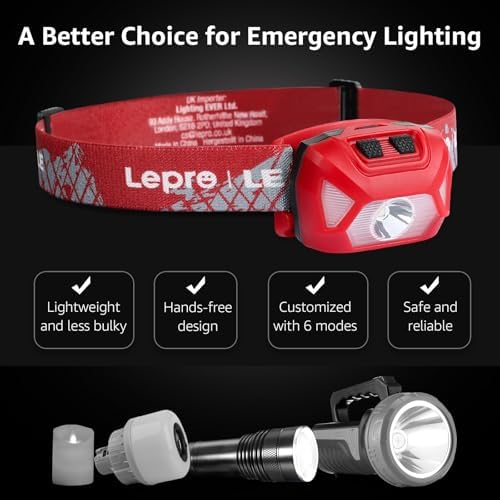 Lepro Headlamp Battery Powered Waterproof LED Headlight 2 Pack - Red