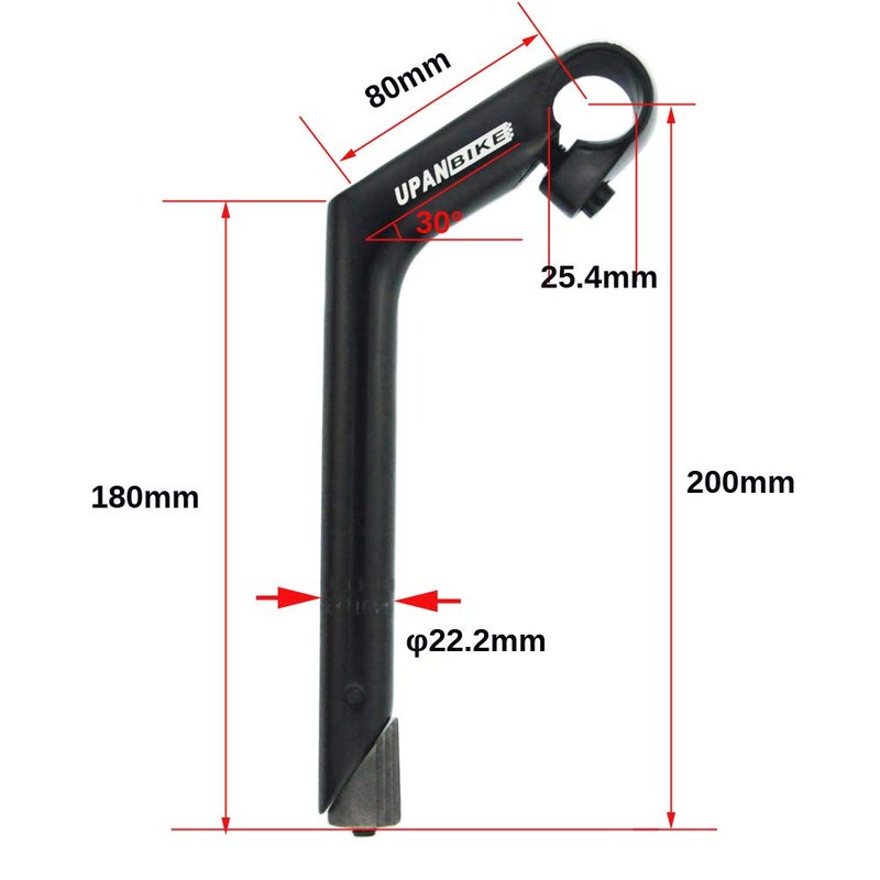 UPANBIKE 25.4mm Bike Handlebar Stem 22.2mm Bicycle Stem Gooseneck Shape 40mm 80mm Stem Length 150mm 180mm 220mm For Mountain Bike, Road Bike(80mm*180mm*30°,black)
