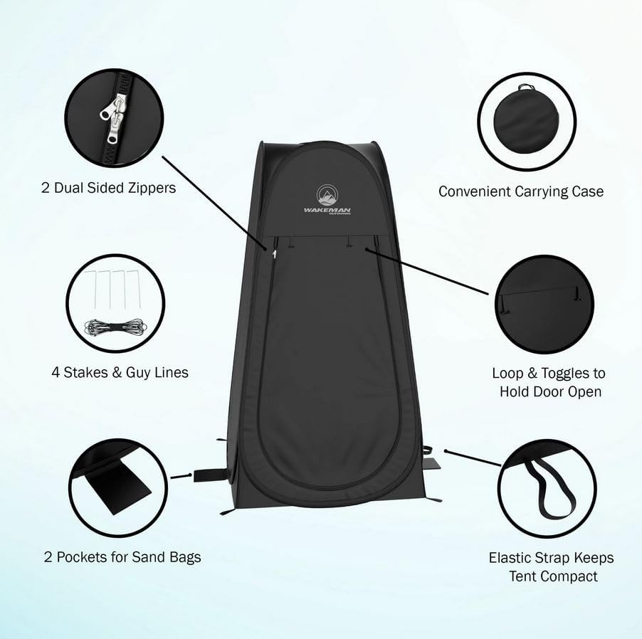 Wakeman Pop-Up Changing Tent - Portable Shower & Dressing Room | 3.3 x 3.3 x 6.2ft, Carry Bag Included