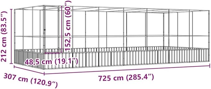 Large Bird Aviary with Extension, Outdoor Galvanized Steel Bird Cage, Galvanized Steel Outdoor Bird Aviary, Mesh Fence Bird House for Small Animals, 285.4"x120.9"x83.5"