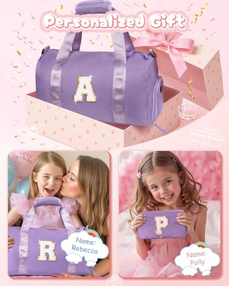 Vogewood Customized Gifts for Daughter -Girl Gym Bag with Shoe Compartment, Kid Personalized Weekender Overnight Bags, Initial Travel Tote with Makeup Pouch, Sweet Girls Gift for Niece (Letter H)