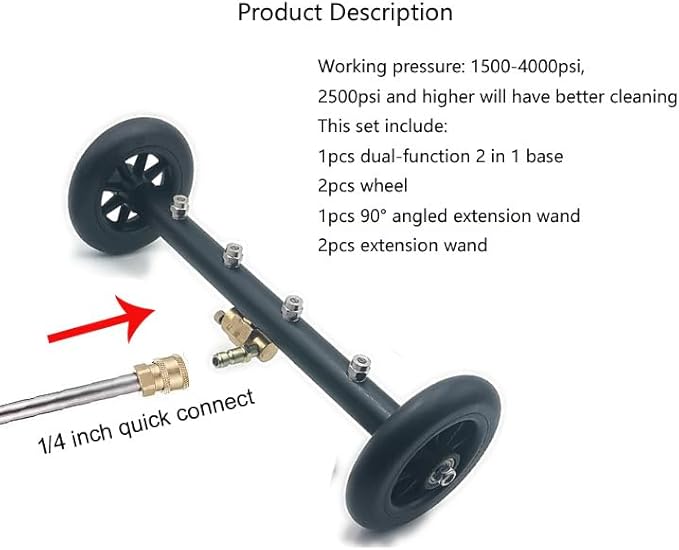 2-in-1 16" Dual-Function Undercarriage Pressure Washer Cleaner, Surface Cleaner for Power Pressure Washer Attachment, Underbody Car Wash Water Broom with 3 Pieces Extension Wand, 4000 PSI