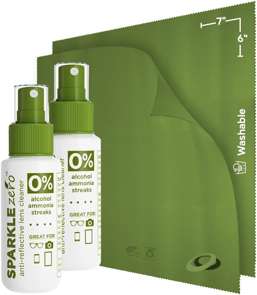 Sparkle Anti-Reflective Eco Friendly Lens Cleaner Spray Kit |(2x) 4oz + (2x) 1oz Glasses Cleaner Bottle + (4x) Microfiber Cloth for Eyeglasses, Lenses, Screens and Sunglasses Cleaning Kit(8 Piece Set)