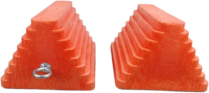 ROBLOCK 2 Pack Wheel Chocks Heavy Duty Orange with Eyebolt for Travel Trailer, 10" Length x 8" Width x 5.7" Height