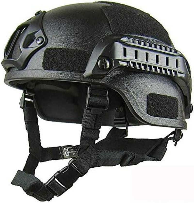 Yuxcnhaw Airsoft Helmet + Full Face Mask with NVG Fixtures and Side Rails, Medium, Black, Unisex Adults, Outdoor Activities, Tactical Streamlined