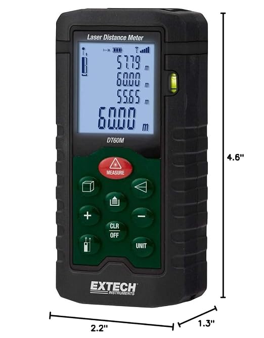 Extech DT60M Laser Distance Meter – 196 ft/60 m Digital Laser Measure