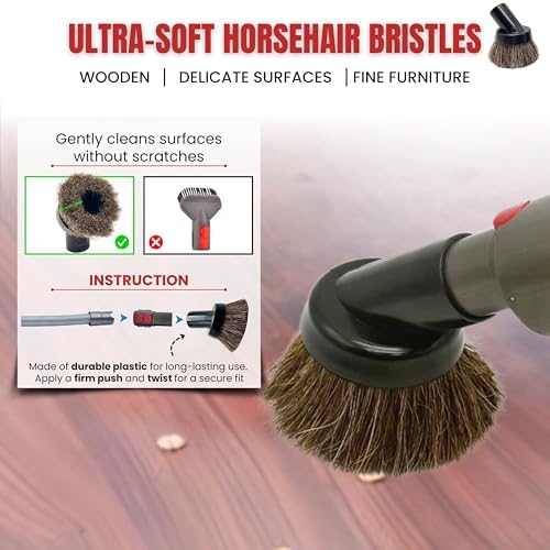 For Dyson Horsehair Vacuum Brush & Extension Hose - Compatible with Dyson V7 V8 V10 V11 V15 Gen5 - Soft Bristle Dusting Brush for Blinds, Furniture, & Delicate Surfaces