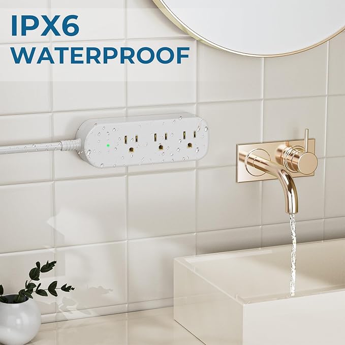 Outdoor Power Strip Weatherproof, IPX6 Waterproof Surge Protector with 3 Wide Outlets, 1625W/13A, 5FT Extension Cord, Wall Mountable for Indoor Outdoor, UL FCC Listed-White