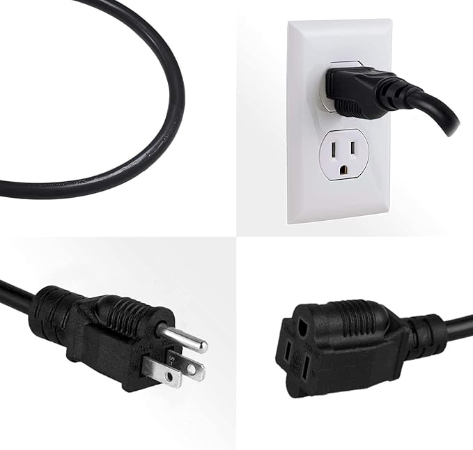 4 Pack 8ft Extension Cord Outdoor Indoor Use 16 AWG Heavy Duty Power Cord 3 Prong SJTW, NEMA 5-15P to NEMA 5-15R, Power Cable for Indoor and Outdoor Extension, ETL Listed