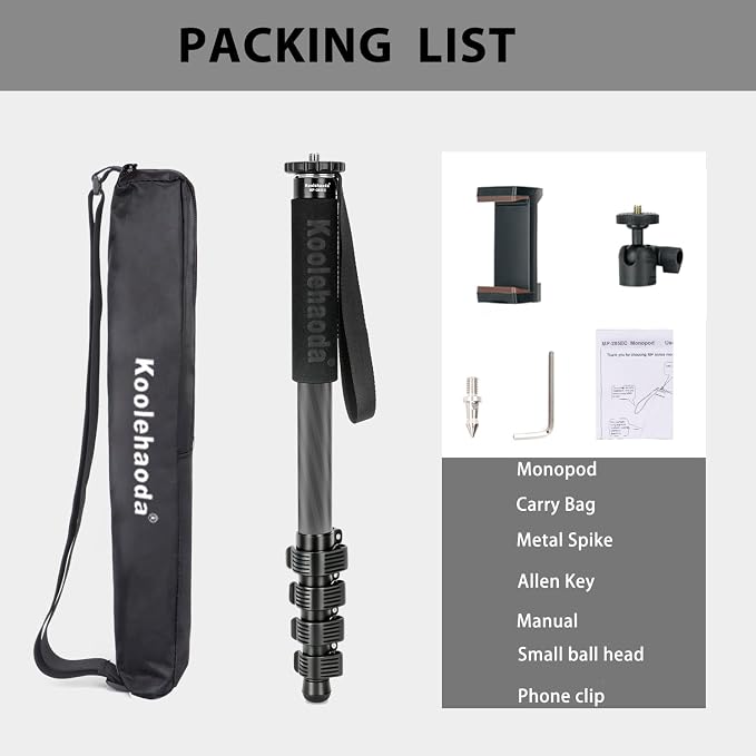 Koolehaoda 65" Camera Monopod Stand, Carbon Fiber Photography Monopod Portable
