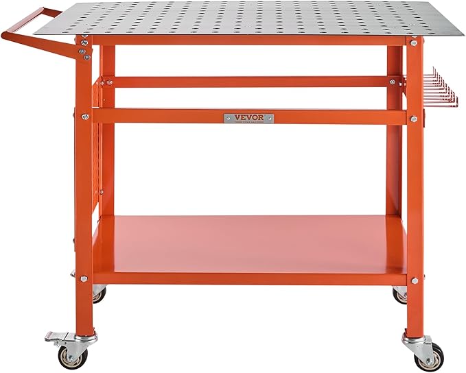 VEVOR Welding Table, 40" x 24" Welding Workbench Table with 800LBS Static Weight Capacity, Movable Steel Work Bench with 4 Wheels (2 with Brake), Double-Layer Storage Board and 5/8-inch Fixture Holes