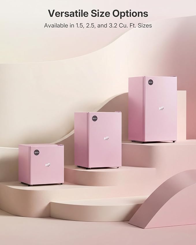 Upstreman 3.2 Cu.Ft All-Refrigerator Mini Fridge, Pink-CR32 | Petal Pink Finish, 7-Level Thermostat, ENERGY STAR Certified, Reversible Door, Small Fridge for Office, Bedroom or Dorm