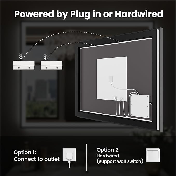 WTTY 40"X36" LED Bathroom Mirror with Black Frame, Bathroom Vanity Mirror with Lights for Wall, Front Light and Backlit, Anti-Fog, Dimmable, 3 Colors, Shatterproof, Memory, Horizontal/Vertical