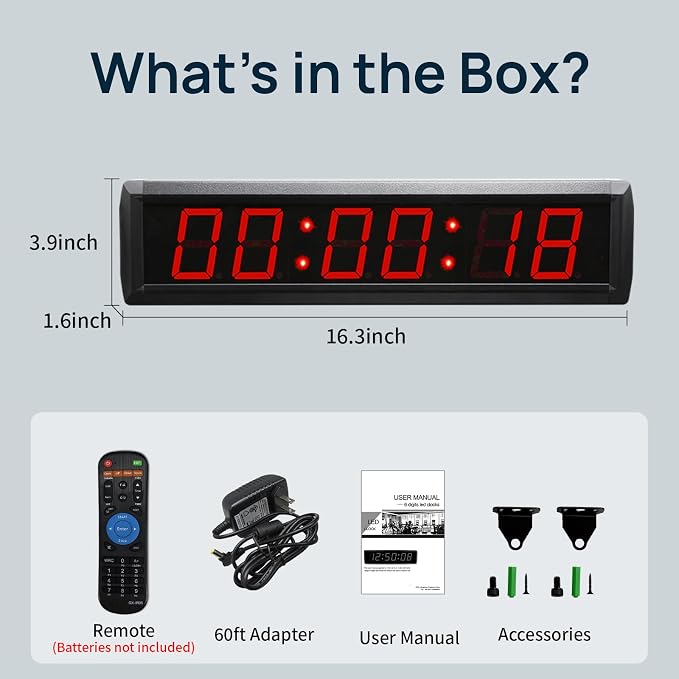 Large Digital Wall Clock with Remote Control, LED Stopwatch Timer, Count Up