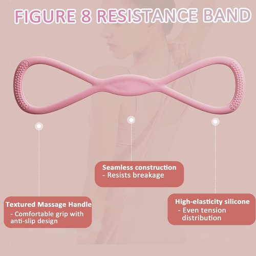 Figure 8 Resistance Bands - 15LB Silicone Pull Rope for Shoulder, Back & Arm Workouts | Non-Slip Handles for Home Gym & Yoga
