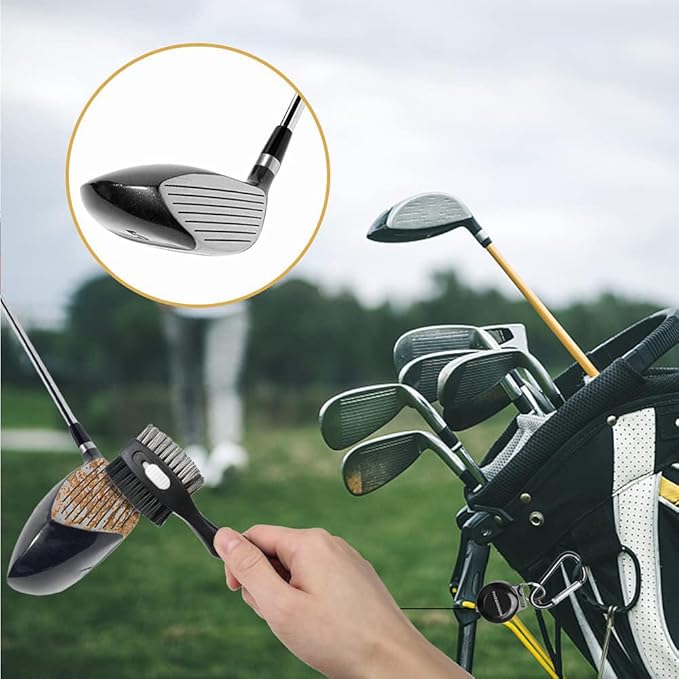 THIODOON 2 Pack Golf Club Brushes and Groove Cleaner 2 ft Retractable Zipline Carabiner Golf Brush Head with Retractable Spike Comfortable Grip Golf Club Cleaner