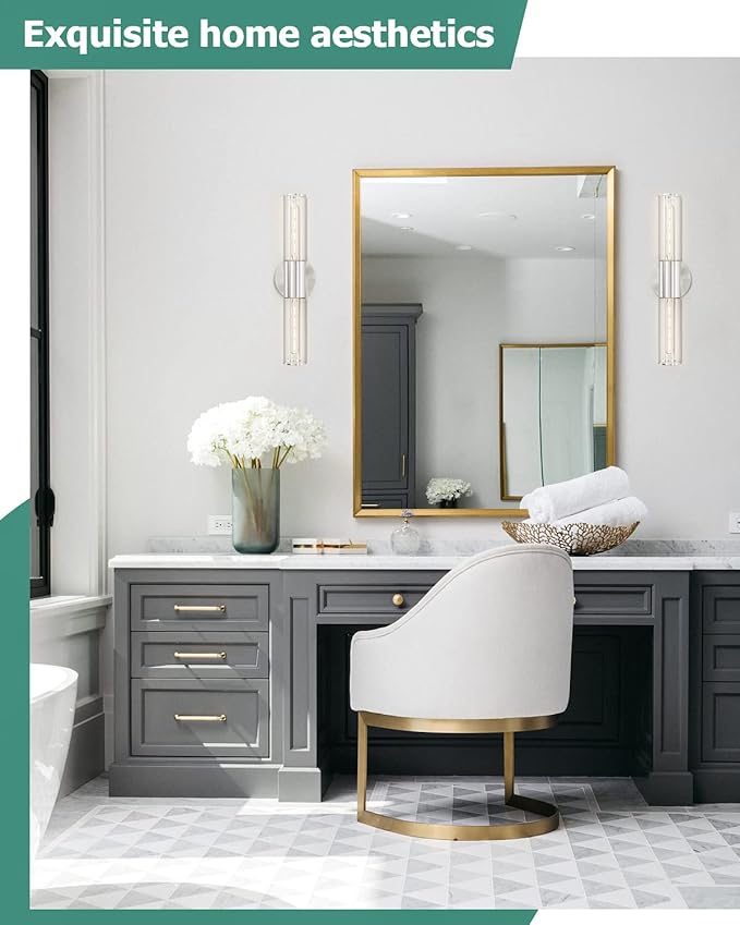 Bathroom Vanity Light Fixture, 2-Light Brushed Nickel Wall Sconce Lighting Fixture with Clear Glass, Indoor E26 Stocket Silver Wall Lamp for Mirror Living Room Hallway(Bulb Not Included)