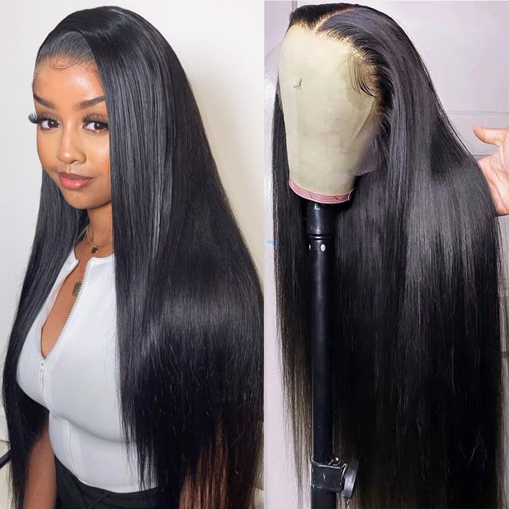 Subella 13X4 Hd Lace Front Wigs Human Hair Pre Plucked Hairline With Baby Hair 220% Density 12A Transparent Straight Human Hair