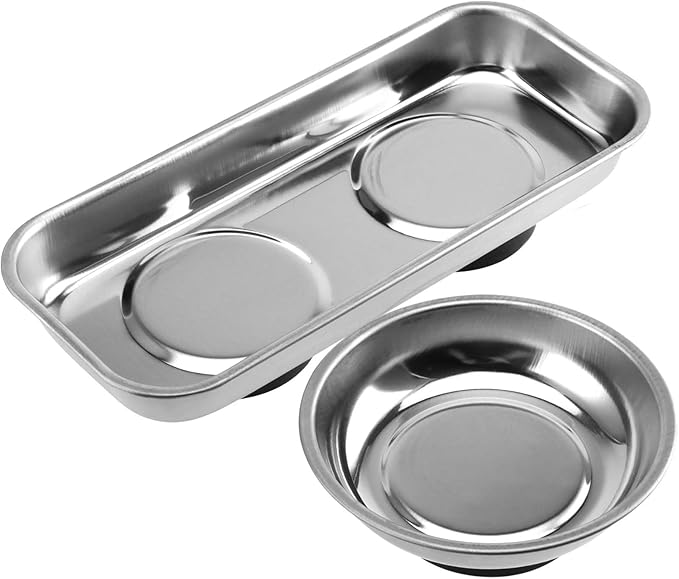 SINJEUN 10 Pieces Rectangle Magnetic Part Tray, 2 Sizs Magnetic Tray Set 6x2.55x1 and 2.95x1 Inch Stainless Steel Magnetic Tray Holder for Screws, Nut, Bolt and Metal Part