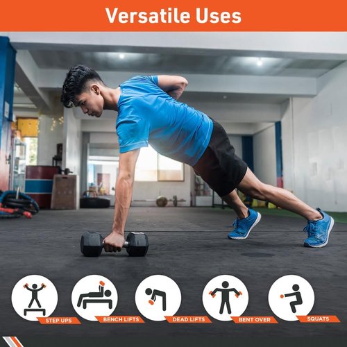 Body Sport Hex Dumbbells - Rubber Encased Weights for Strength Training | Home Gym Essentials