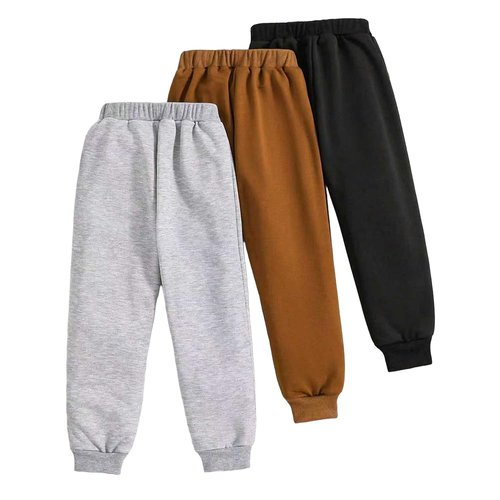 Nivne Tco Tween Boys 3 Pack Sweatpants Smiling Face Pattern Printed Elastic Waistband Jogger Pants with Bowknot Decor Rope (US, Age, 8 Years, Black+Grey+Brown)