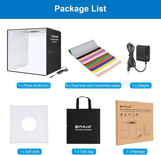 Light Box Photography 20x20in, PULUZ Portable Photo Studio Light Box