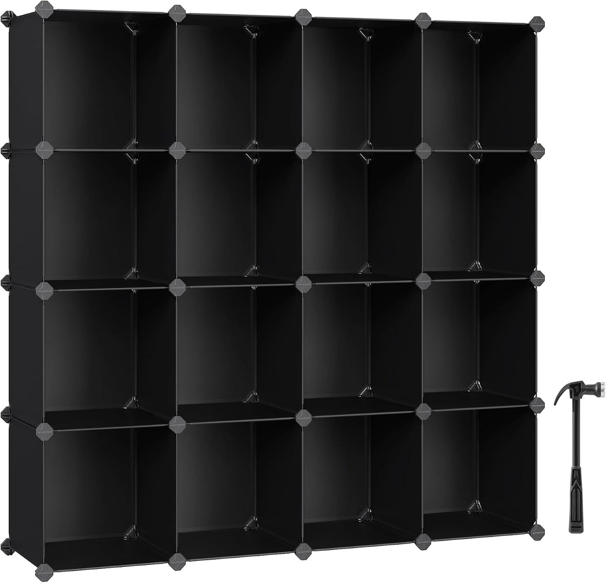 SONGMICS Cube Storage Organizer, Set of 16 Plastic Cubes, Book Shelf, Closet Organizers and Storage, Room Organization, Bedroom Living Room, 12.2 x 48.4 x 48.4 Inches, Camel Brown ULPC442K01