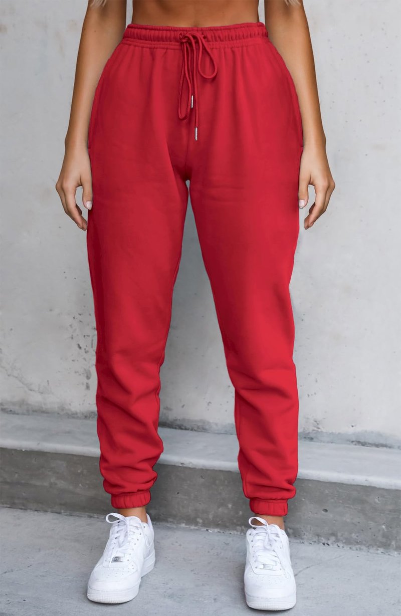 Waitfairy Sweatpants Women - Joggers for Women High Waist Baggy Sweat Pants for Womens Joggers Workout Gym Clothes for Woman Red L