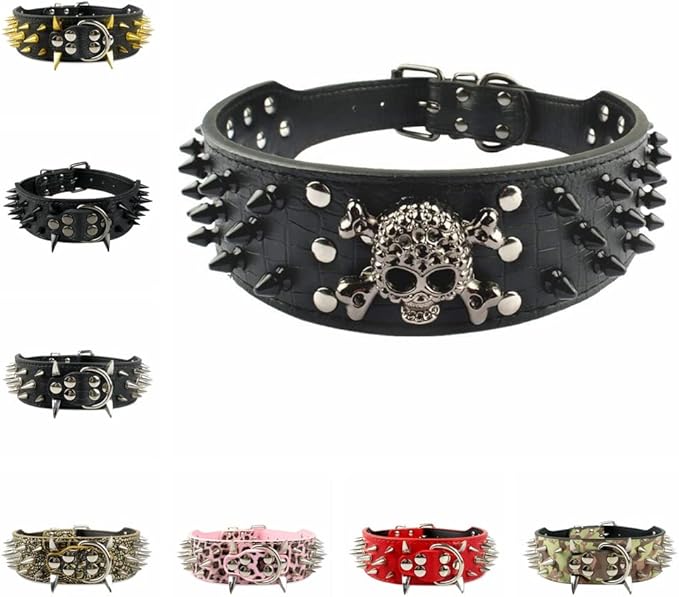 Serijoars Spiked Studded Dog Collar, PU Leather Dog Collar, Adjustable Pet Collars for Medium or Large Breed Pet (L, White5)