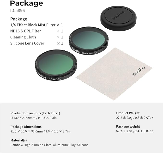 SmallRig Filter Kit for DJI Osmo Action 6, ND16/CPL & 1/4 Black Mist Filter Kit