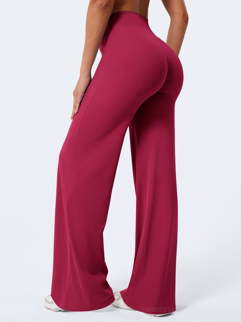 YEOREO Workout Leggings Womens No Front Seam Straight Leggings 33" High Waist Buttery Eddiy Gym Yoga Pants Ruby Red S