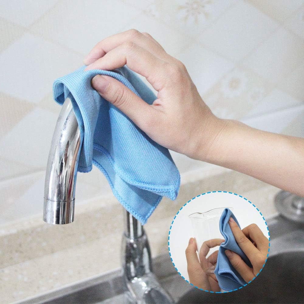 Auto Care Microfiber Glass Cleaning Cloths Towels for Windows Mirrors Windshield Computer Screen TV Tablets Dishes Camera Lenses Chemical Free Lint Free Scratch Free (12"x12", Blue, 8 Pack)