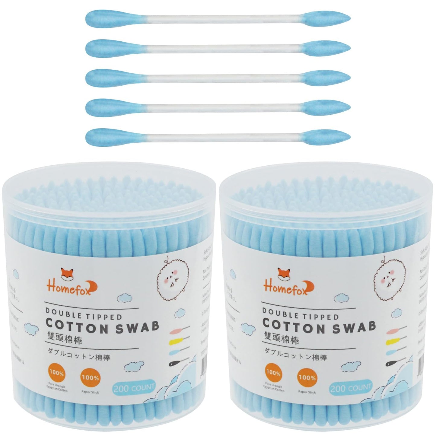 Homefox Blue Cotton Swabs Precision Pointed - 400 Count Pointy Organic Cotton Buds Double Side Tightly Wrapped Cotton Tips Paper