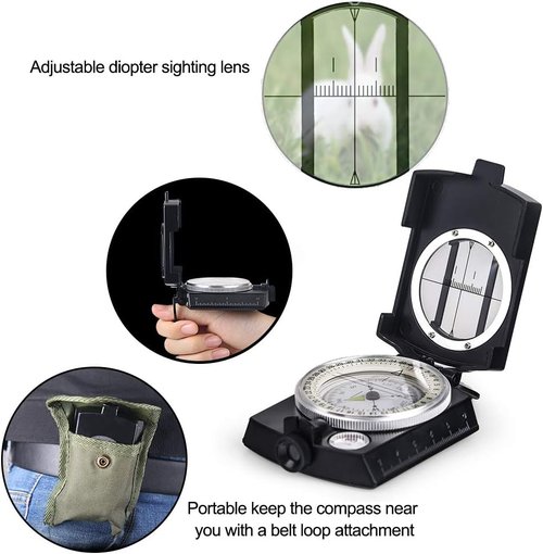 COSTIN Multifunctional Compass - High Accuracy Metal Military Compass | Waterproof & Map Measurer in Matte Black