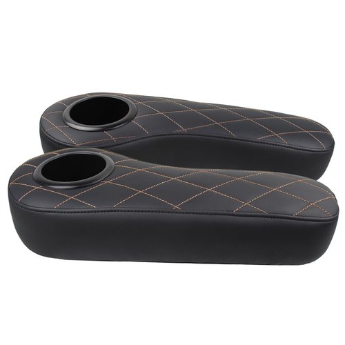 CARBBIA Pack of 2 Golf Cart Back Seat Flip Armrests with Cup Holder Compatible with Club Car Compatible with EzGo Compatible with Yamaha Carts with 1-inch Square Armrests, Black