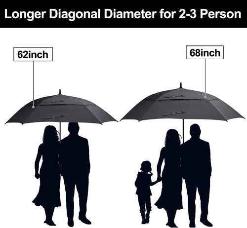 G4Free Extra Large Golf Umbrella - 62/68 Inch Windproof Double Canopy with Auto Open Feature