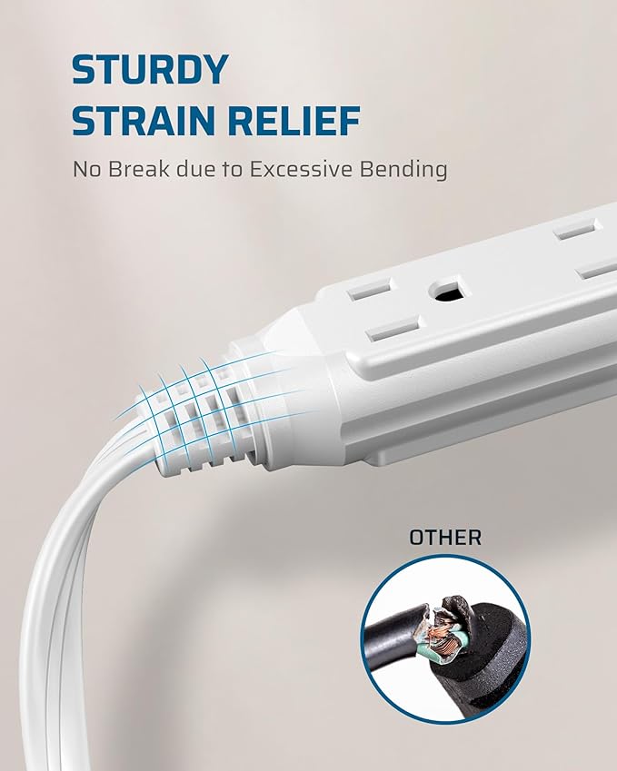 DEWENWILS 3 Outlet Extension Cord with Flat Plug, 25 FT 16/3 Awg Grounded Power Cable for Indoor Use, SPT-3 Cord, White, ETL Listed, 1 Pack