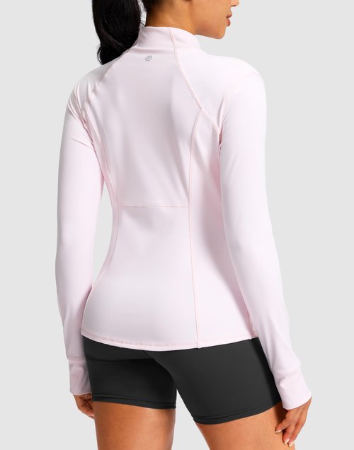 G Gradual Woman Pink Sping Yoga Lightweight Jackets Full Zip Slim Fit 4 Pockets Gym Athletic Jacket Tops (Light Pink, M)