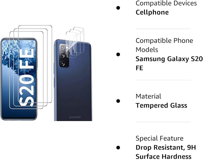 Galaxy S20 FE Screen Protector and Camera Protector, Tempered Glass Screen