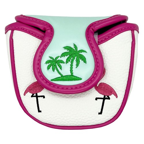 Giggle Golf Flamingo Golf Head Covers – Driver, Fairway, Hybrid & Putter – Tropical Black Flamingo Design - Great Gift (for Mallet/White)