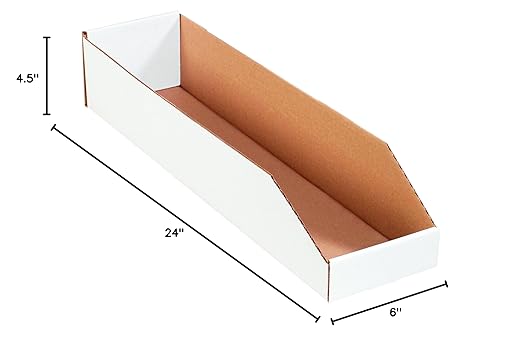 Box USA BBINMT624 Open Top Bin Boxes, 6" x 24" x 4 1/2", Oyster White (Pack of 50)