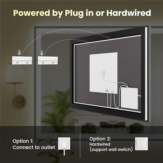 WTTY 40"X30" LED Bathroom Mirror with Black Frame, Bathroom Vanity Mirror with Lights for Wall, Front Light and Backlit, Anti-Fog, Dimmable, 3 Colors, Shatterproof, Memory, Horizontal/Vertical