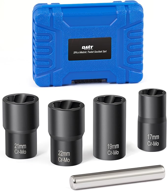 Orion Motor Tech Twist Socket Tool Set, 1/2" Drive 5pc Nut and Bolt Extractor Set, Rounded Bolt & Stripped Lug Nut Remover Tool Kit