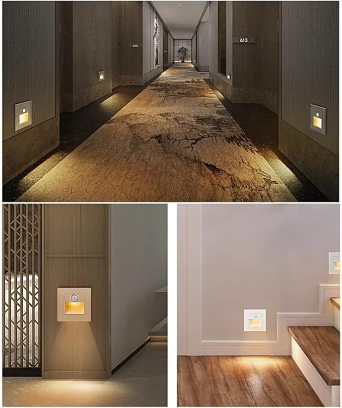 Infrared Motion Sensor Stair Lights Indoor Outdoor Stair Step Wall Lamp 3W Recessed LED Step Light Staircase Bedroom Decoration(Motion Sensor White)