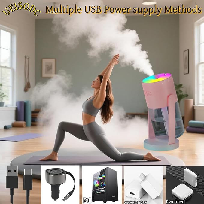 UEISODC Bedroom Humidifier, USB Mini Portable Humidifier with Ultrasonic Nano-Fine Mist, Auto Shut-Off, Rotatable Design, Quiet Operation, and Easy Refilling & Cleaning